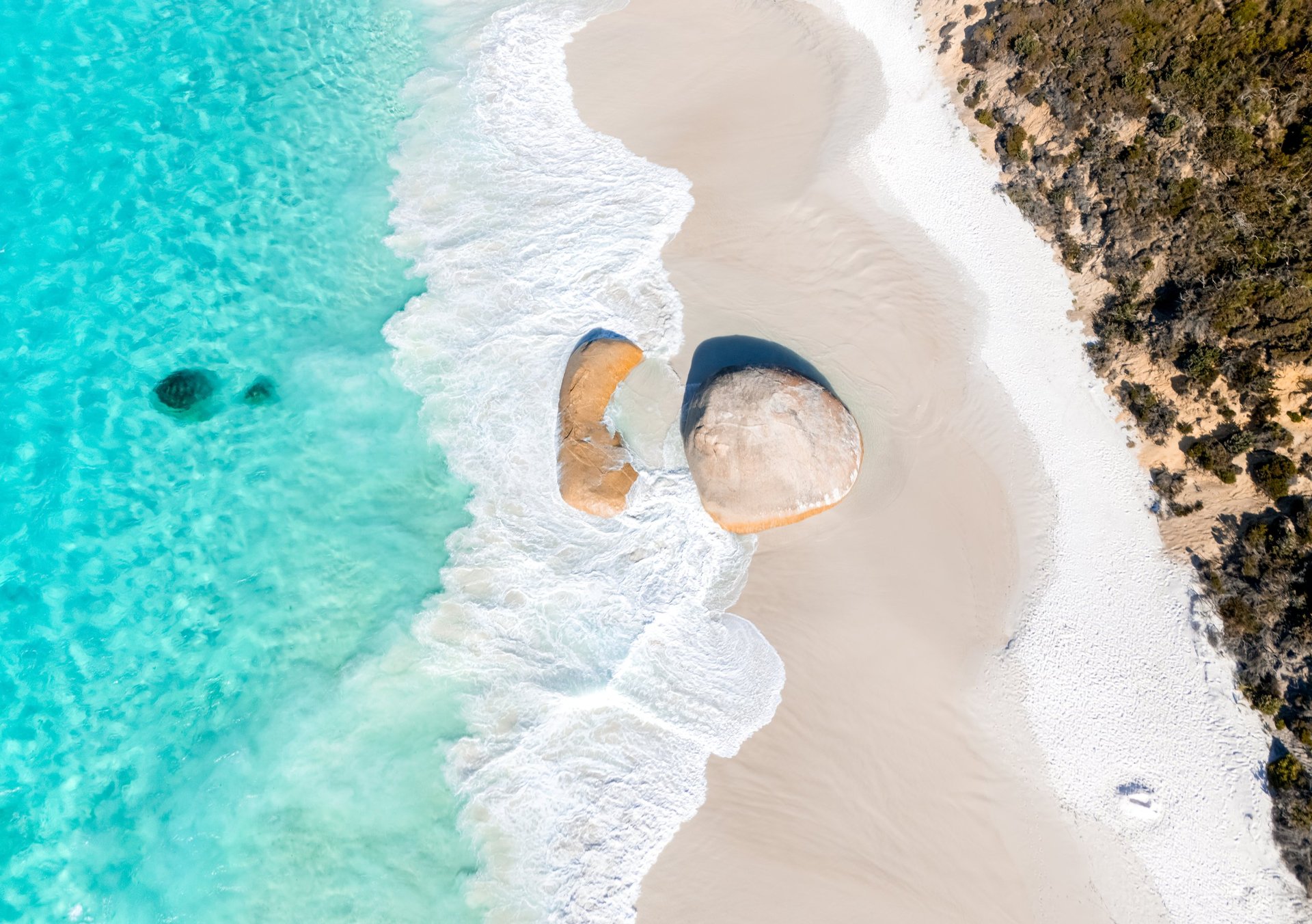 Bird's eye view of Light Beach's pristine shoreline near Albany, Western Australia